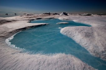 Meltwater pond on an iceberg, Northwest Greenland
